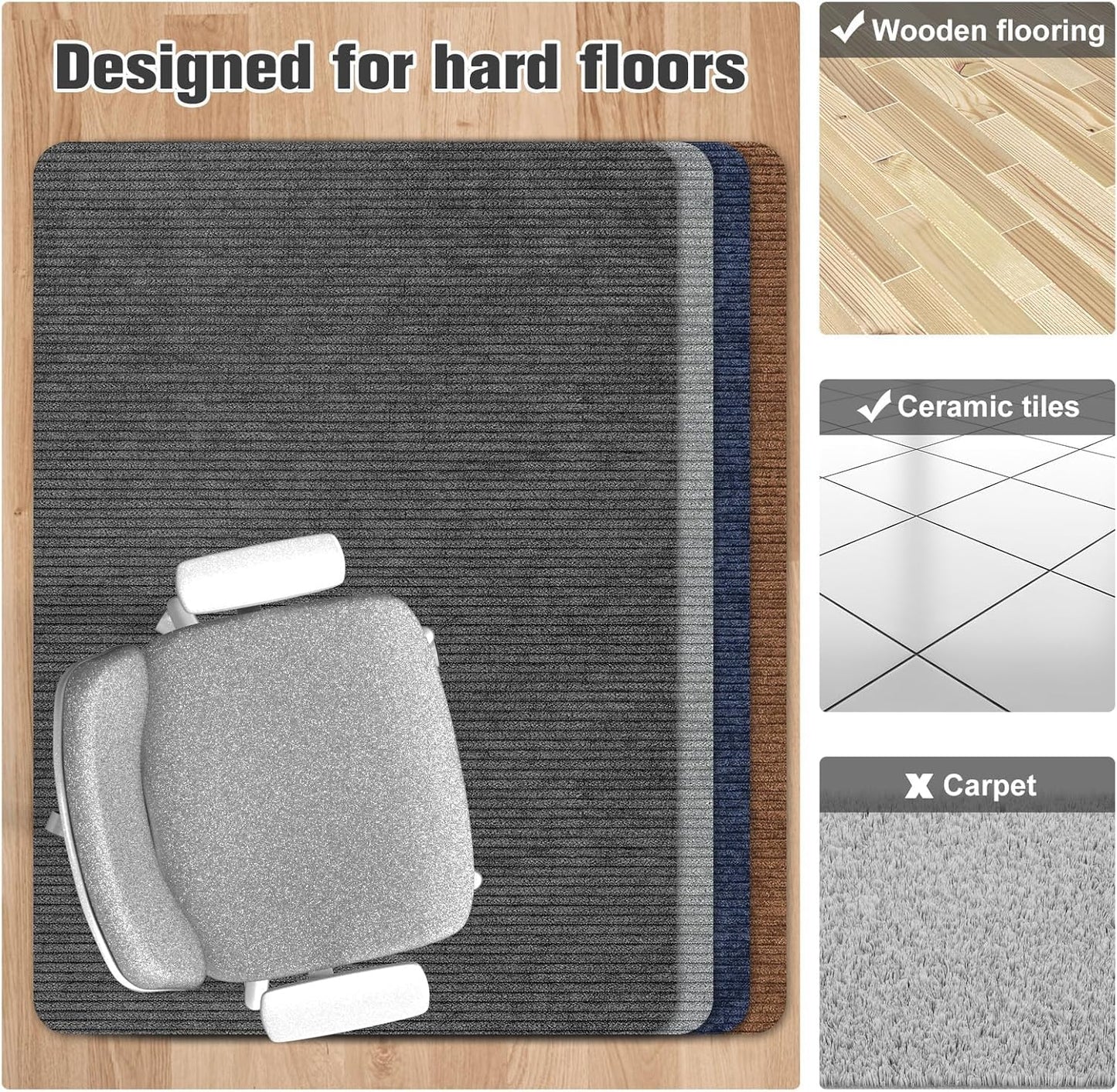 Placoot Desk Chair Mat for Hardwood Floor & Tile 55"x35" Office Chair Mat for Rolling Chairs Large Anti-Slip-Recyclable Material Computer Chair Rug for Office/Home