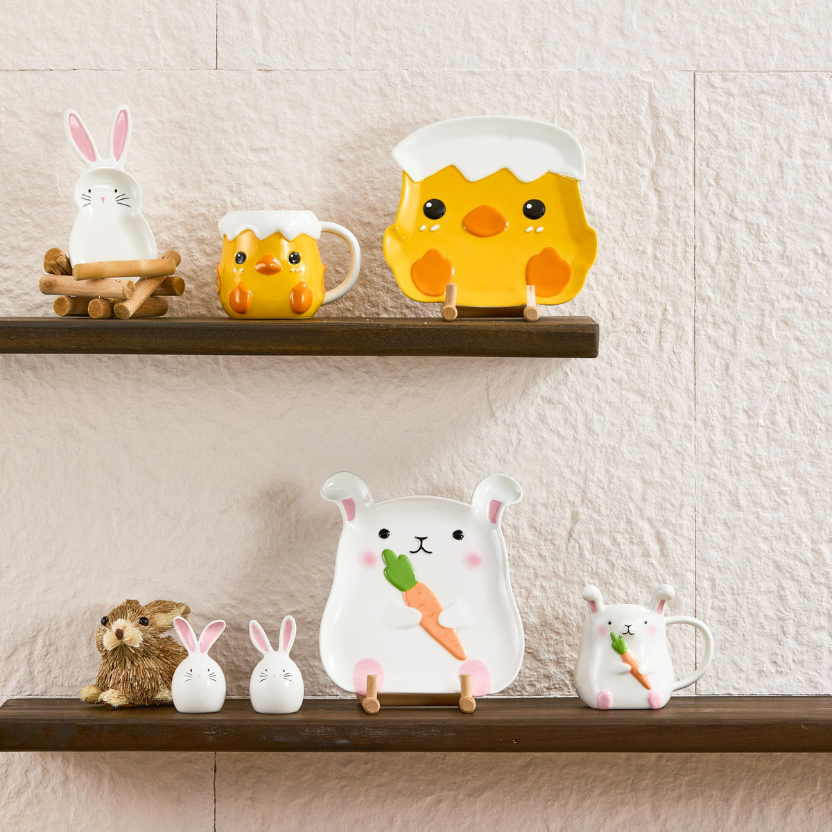 Bico Dreamy Rabbit Ceramic Hand Painted Salt & Pepper Shaker Set, Easter Decoration Table Top, Dishwasher Safe
