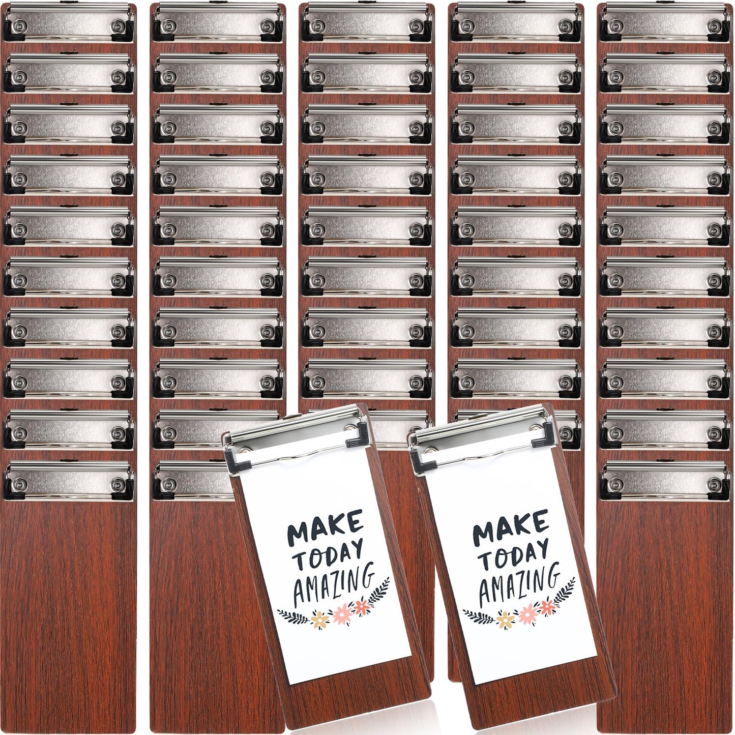 Harloon 50 Pcs Mini Wood Clipboard Check Presenters Bulk Small Wooden Clip Half Page Clipboard Check Presenter for Restaurants Waitress Guest Receipt Menu Holder, 8 x 4'' (Coffee)