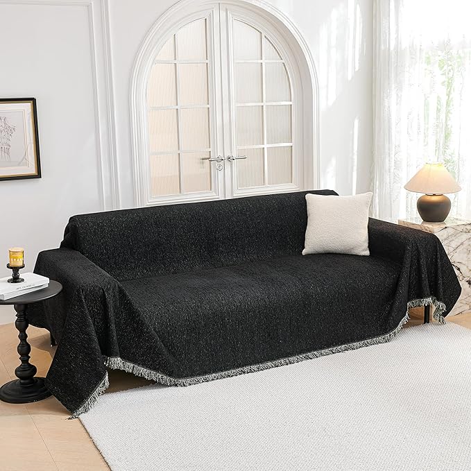 MYSKY HOME Black Couch Covers, Couch Cover 2 Cushion Sofa Pet Couch Cover