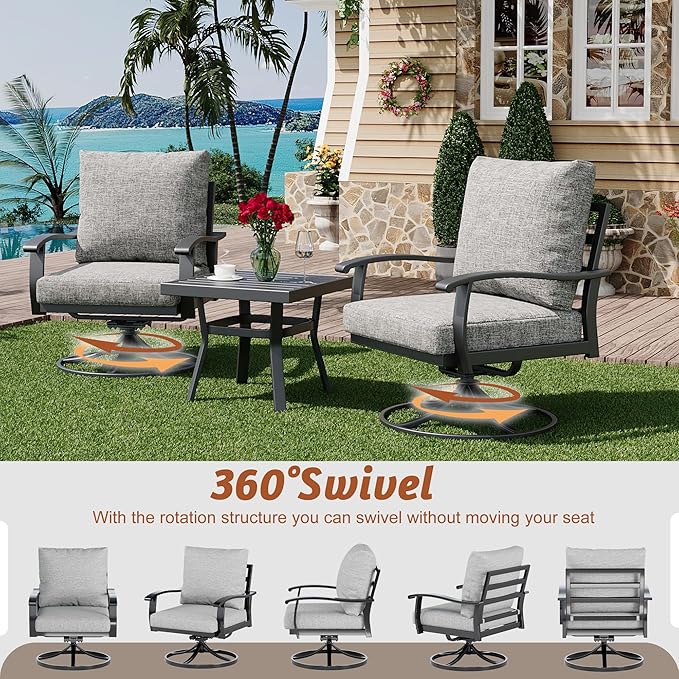 HOMREST Patio Furniture Sets 7 PCS Outdoor Metal Conversation Sets, 360 Degree