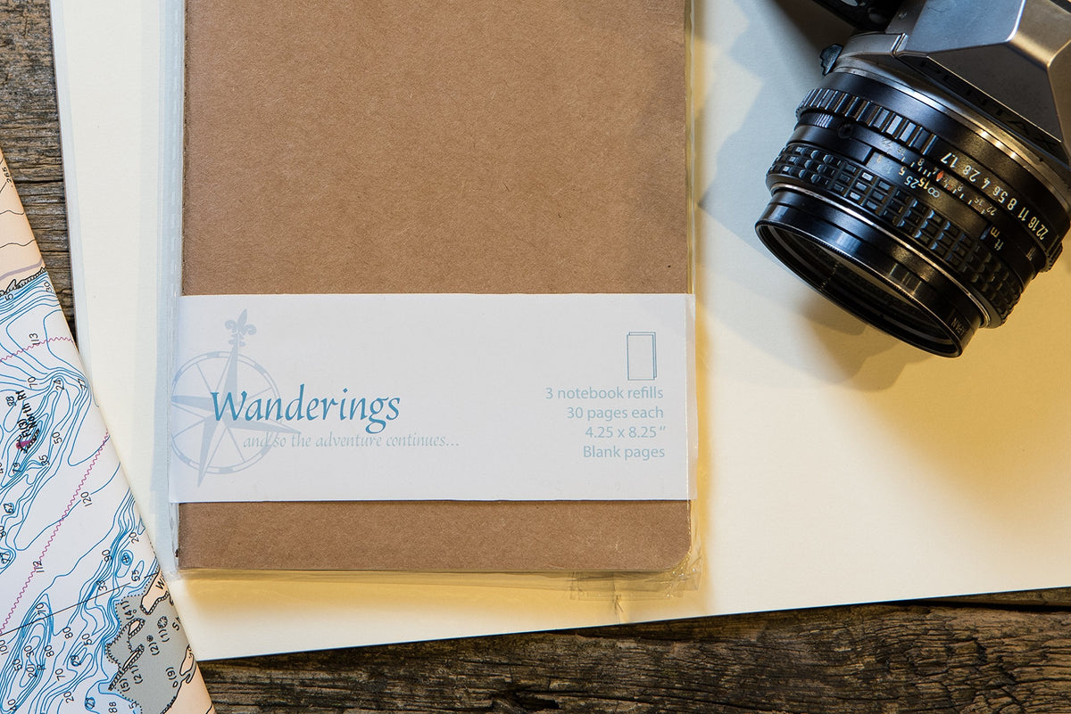 Wanderings Blank Regular Size Travelers Notebook Inserts | 4.25" x 8.25"/11cm x 21cm | 100 gsm Paper | 3 Hand-Stitched Booklets/180 Pages | Travelers Notebook Refills for Journals, Diaries, Planners