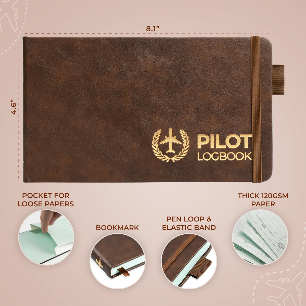 Clever Fox Pilot Logbook – Hardcover Flight Log Journal for Professional & Student Pilots – Aircraft Record Book, Aviation Gifts & Gear (Aviator Brown)