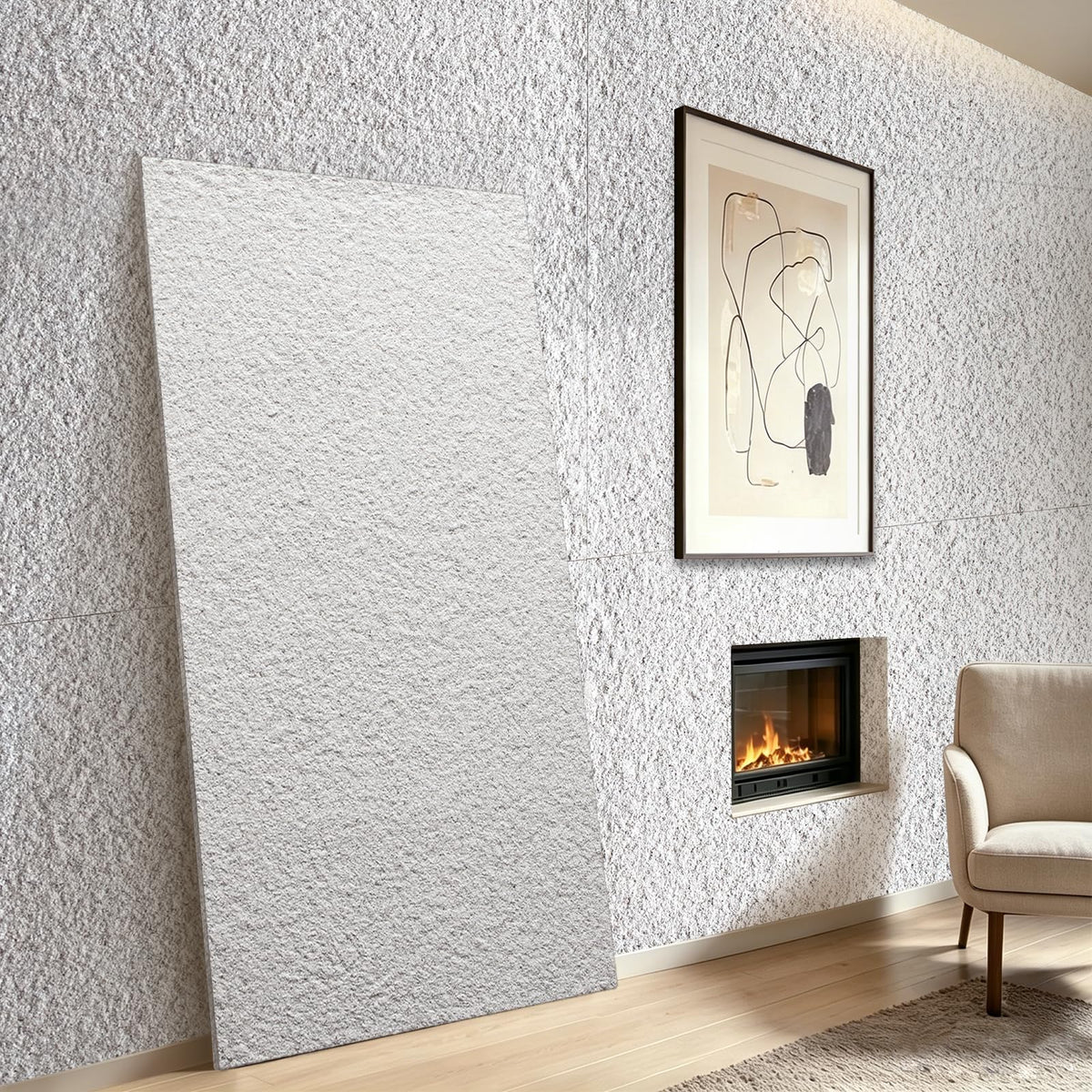 TORURAL 24” x 48” Faux Stone 3D Wall Panels, Clay Manufactured Raised Textured Paneling for Indoors and Outdoors Wall Accent (4, White Granite)