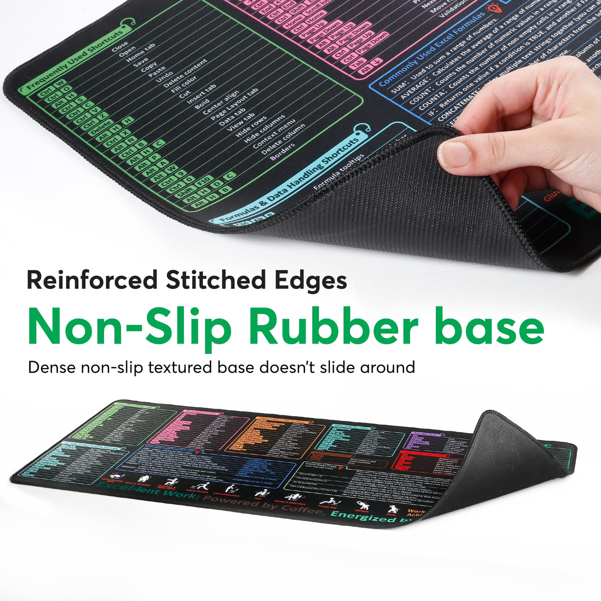 HURUC Excel Cheat Sheet Desk Pad – XL Excel Mouse Pad with Shortcut Keys & Formulas | 31.5"x11.8" Waterproof Non-Slip Desk Mat, HD Print, Stitched Edges for Work & Gaming