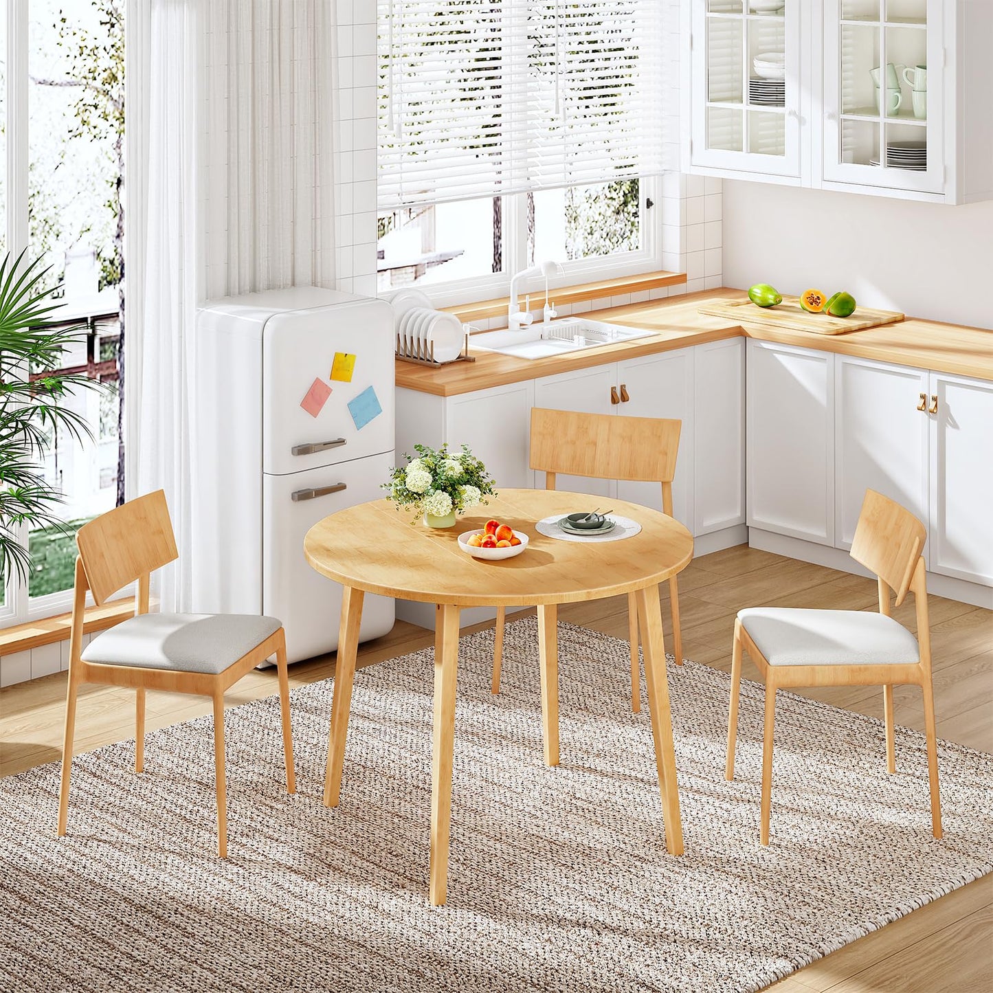 HOOBRO Bamboo Dining Table, Round Dining Table for 4, 35.4" Kitchen Table for Small Space, Easy to Assemble, Space-Saving, for Dining Room, Living Room, Office, Kitchen, Apartment, Natural YL91CZ01