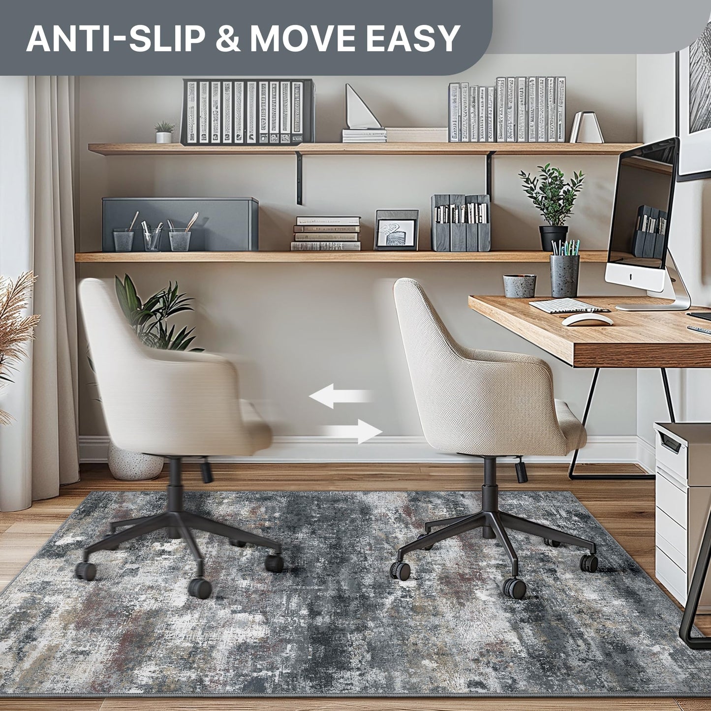 Office Chair Mat for Hardwood Tile Floor, Abstract 48"X 60" Desk Mats for Office Chair on Rolling Chairs Carpet, Desk Anti-Slip 1/5" Thick Rug for Computer Chair, Thin Low-Pile Floor Mat, Dark Gray