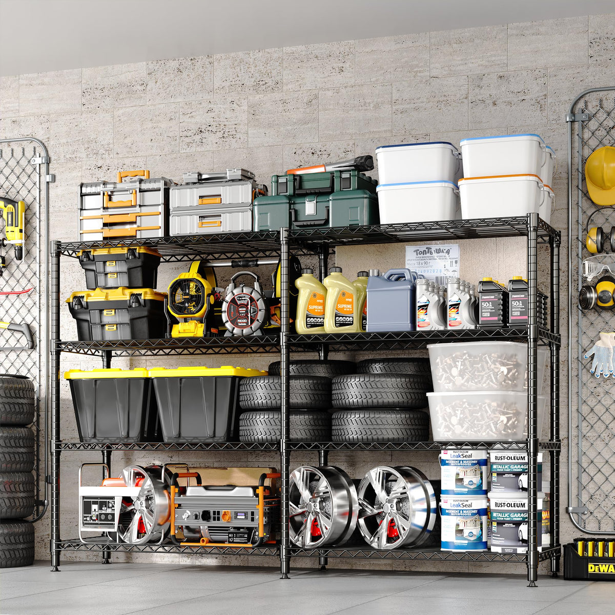 Garvee Storage Shelves 60" W Heavy Duty Metal Shelving Unit, 4-Tier Wire Rack Shelving for Kitchen Garage Storage, Load 1060LBS, Adjustable Wire Shelf for Pantry Room Basement, 13.8" Dx59.5 H, Black