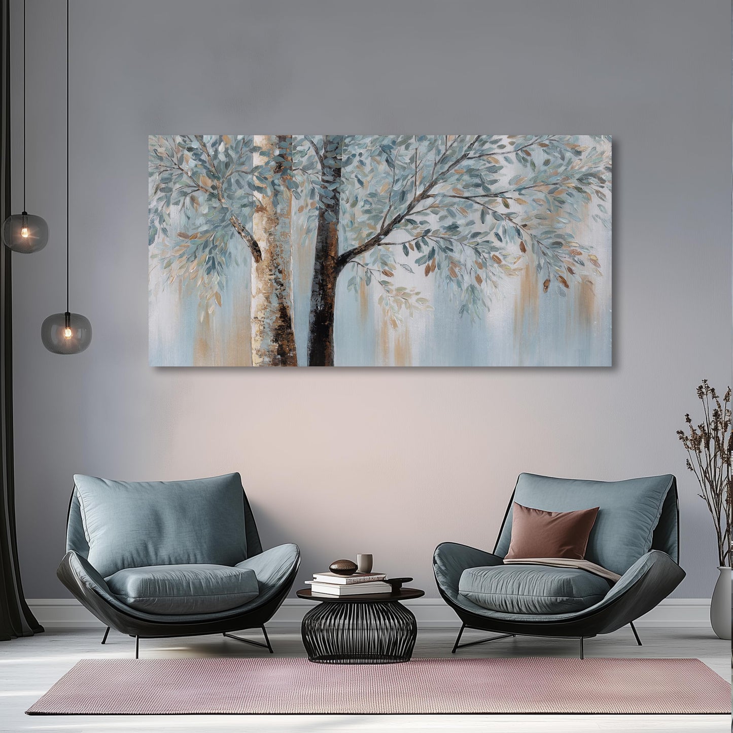 Abstract Wall Art Wall Decor Abstract Tree Painting Wall Decor Modern Retro Home Decor Blue Canvas Painting Framed Artwork for Living Room Bedroom Office 20" x 40"