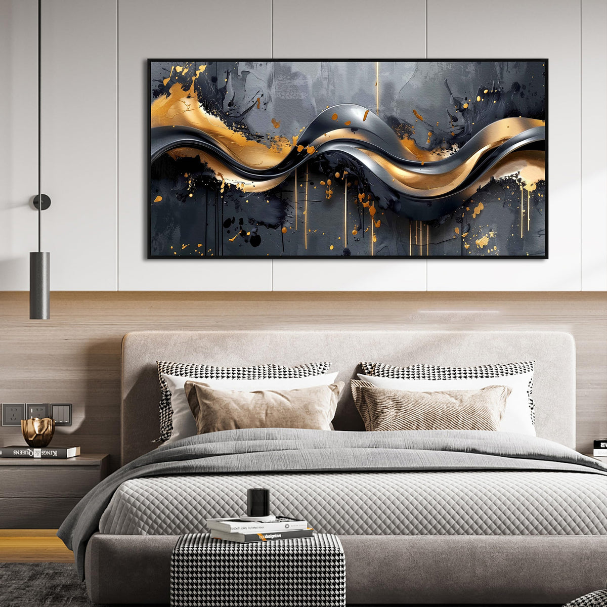 Elegant Black and Gold Wall Art 29" x 59" Canvas for Office Decor Living Room Stylish Large Artwork for Modern Art Pictures