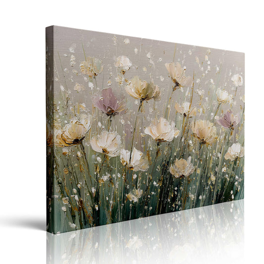 Organic Modern Abstract Floral Canvas Wall Art Framed Oil Painting Impressionist Neutral Beige White Vintage Botanical Print Wall Decor Artwork Poster for Living Room Bedroom Office 12x16 Inches