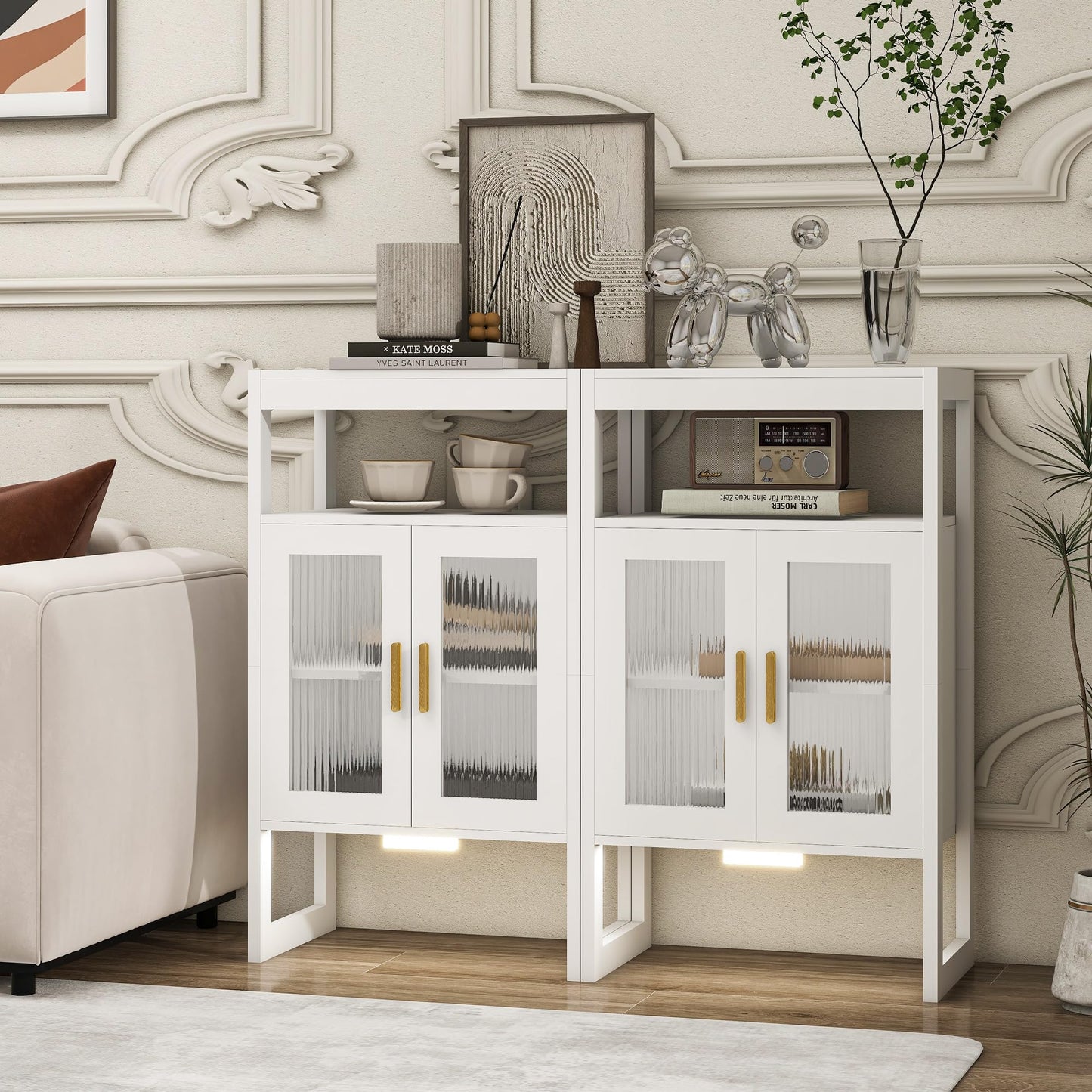 Edospaen Bathroom Floor Storage Cabinet Freestanding Organizer with Sensor Light & Acrylic Doors for Bathroom, Home Office, Bedside, Sofa Side Table