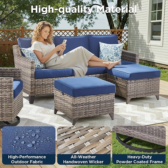 6 Piece Outdoor Patio Wicker Furniture Sets-High Back Outdoor Conversation Set