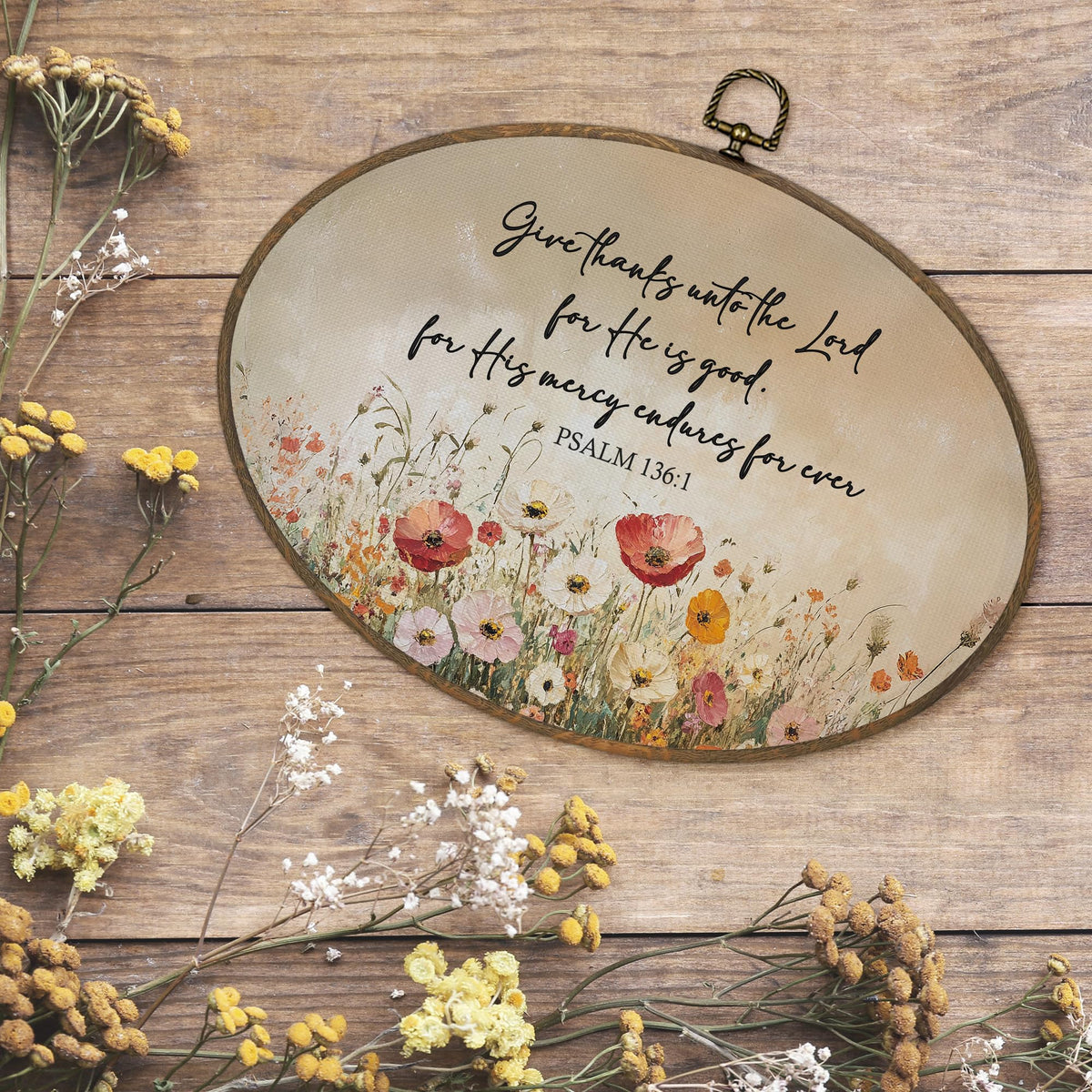 Sviojuce Christian Wildflower Oval Wall Art Decor 8.7x11.3, Bible Verse Thankful Framed Canvas Prints Wall Artwork, Fall Scripture Wall Hanging Decor for Home Bedroom Living Room Decorations