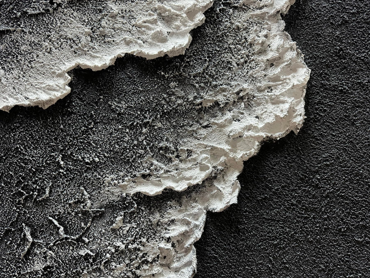 moshinart 24 x 36in Hand-Painted Oil Painting 3D Texture Black White Grey Modern Minimalist Black Abstract Wall Art, Home Office Wall Decoration Sea Wave 7