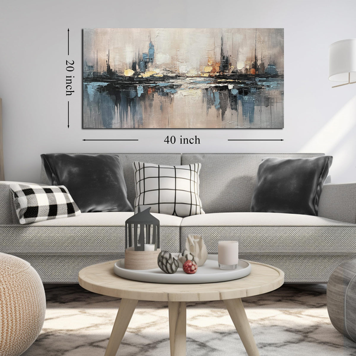 TYTAUPT Abstract Canvas Wall Art for Bedrooom Blue and Gray Wall Decor for Living Room City Wall Art for Office 20 x 40 Inches