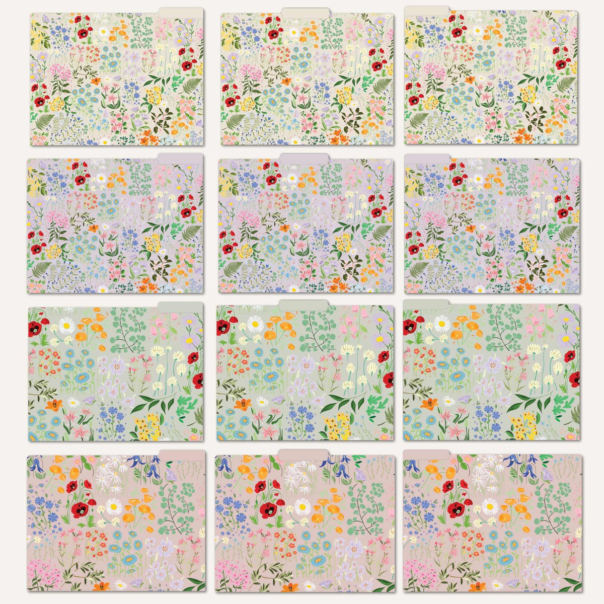 bloom daily planners Decorative File Folders - Set of 12 Letter Size (8.5” x 11”) Organizers, 1/3 Cut Tabs - Aesthetic Floral Folders for School & Office - Garden Party