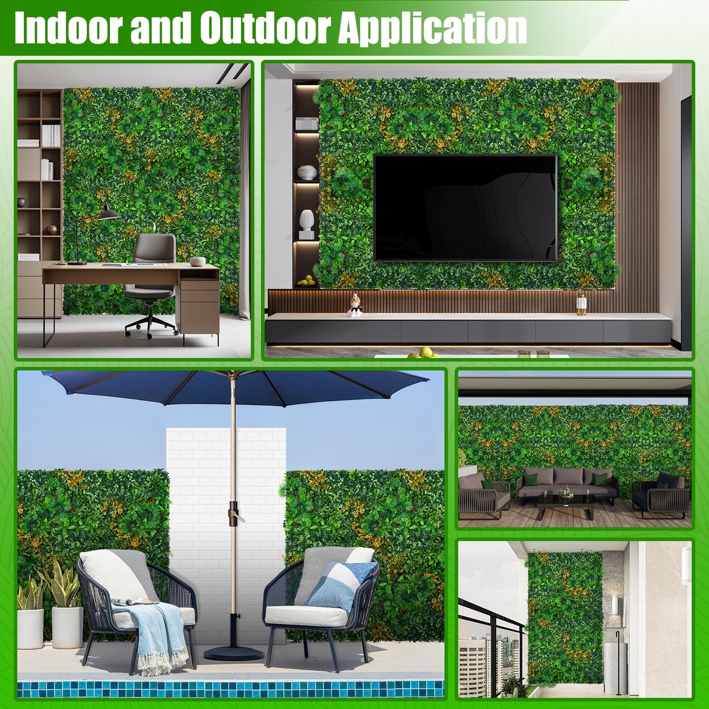 Grass Wall Panels, 20"x20" 16pcs Artificial Grass Backdrop Wall with Tropical Leaves, UV-Anti Faux Greenery Plant Boxwood Panels for Privacy Fence Screen, Green Wall Decor for Outdoor Indoor