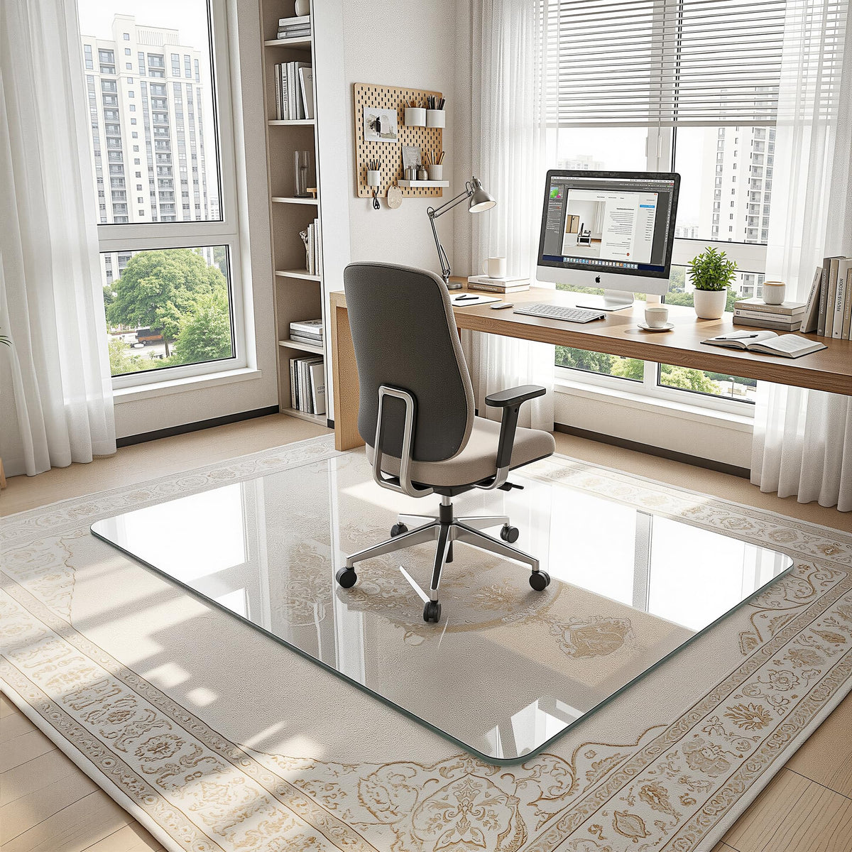 Antok Tempered Glass Chair Mat, 45"x60" Office Chair Mat for Carpet & Hardwood Floors, Heavy Duty 1/5" Desk Chair Mat for Smooth Rolling at Home or Office