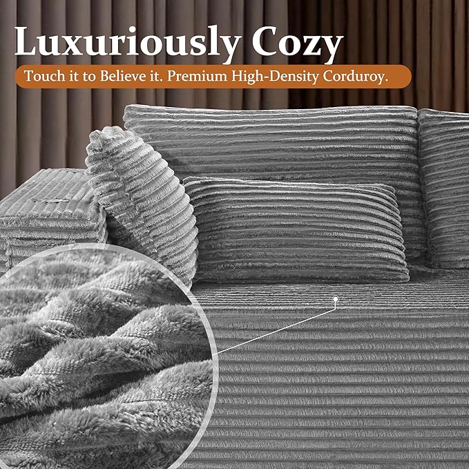 138" Cloud Sectional Couch, Comfort U Shaped Sofa