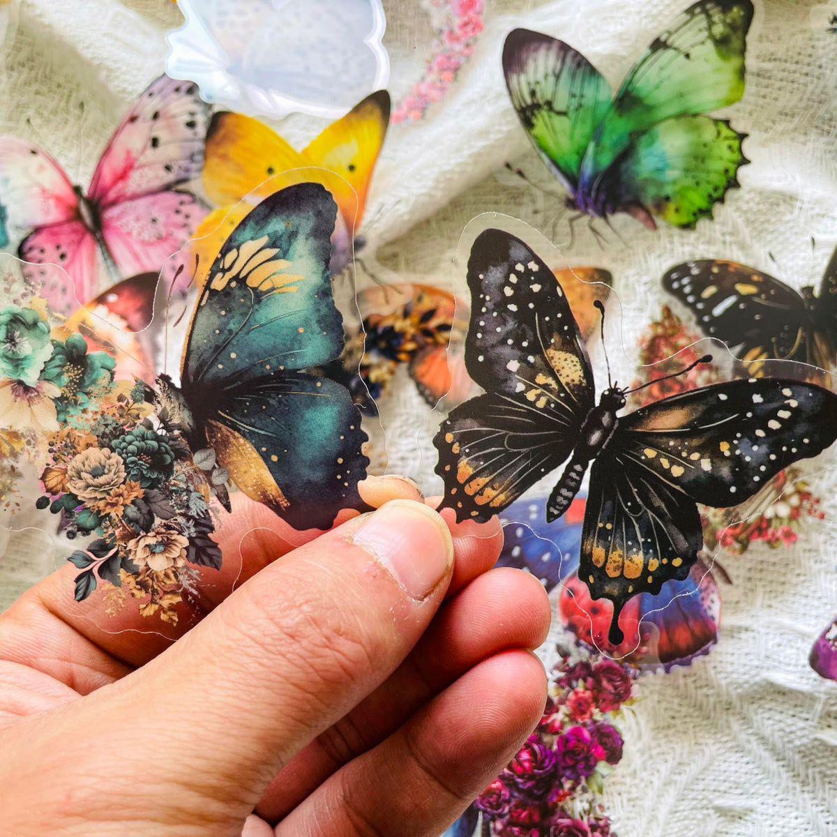 240Pcs Fantasy Butterfly Flowers Moon Stickers - Transparent Waterproof Nature Aesthetic Stickers for Junk Journals,Scrapbooking,Resin Crafts,Planners