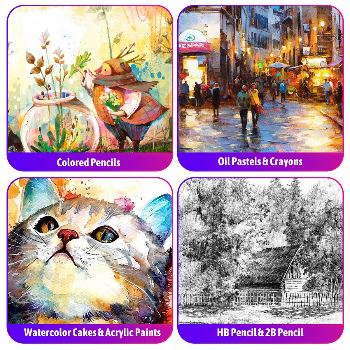 iBayam Art Set for Kids Teens Girls Boys Adult, 195-Pack Deluxe Artist Gift Box with 3 PCS Drawing Pads, A4 Canvases, Arts and Crafts Kits, Painting, Drawing & Art Supplies with 24 Color Acrylic Paint