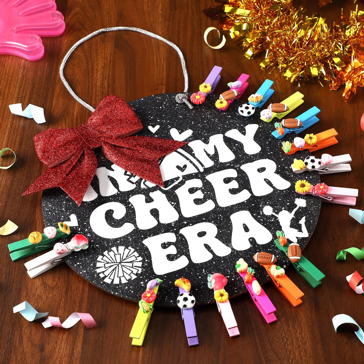 Threehoney 2 Sets Cheer Pin Me Holder Diameter 11 Inch in My Cheer Era Display Board Cheerleader Team Gifts Wooden Spirit for Girls Coach Wall Hanging Cheerleading Competition Pin Holder