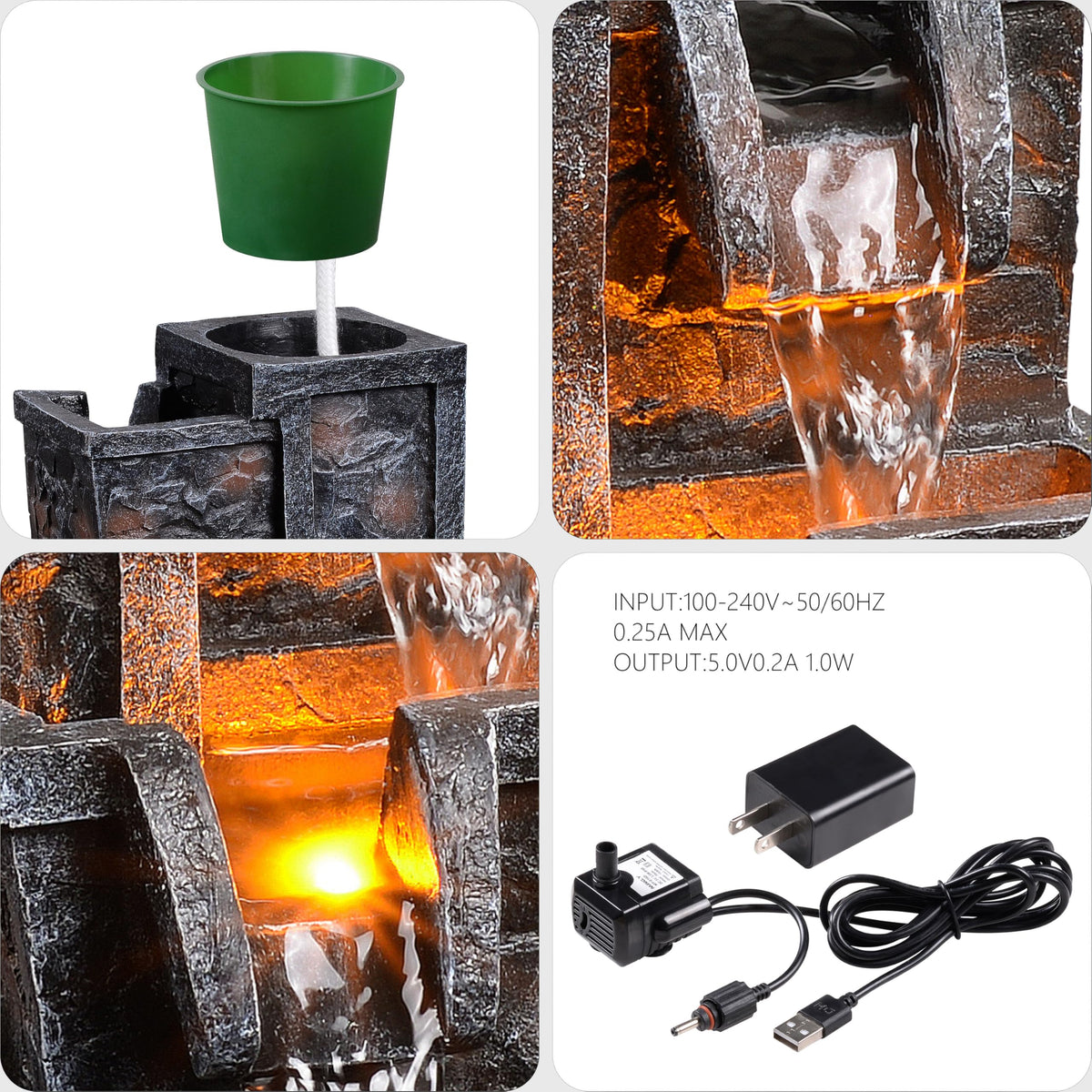 Tolevoit Tabletop Water Fountain Rustic Room Decor Zen Waterfall Fountains Office Desk Accessories Bedroom, Living Room Indoor Decoration with Led Light