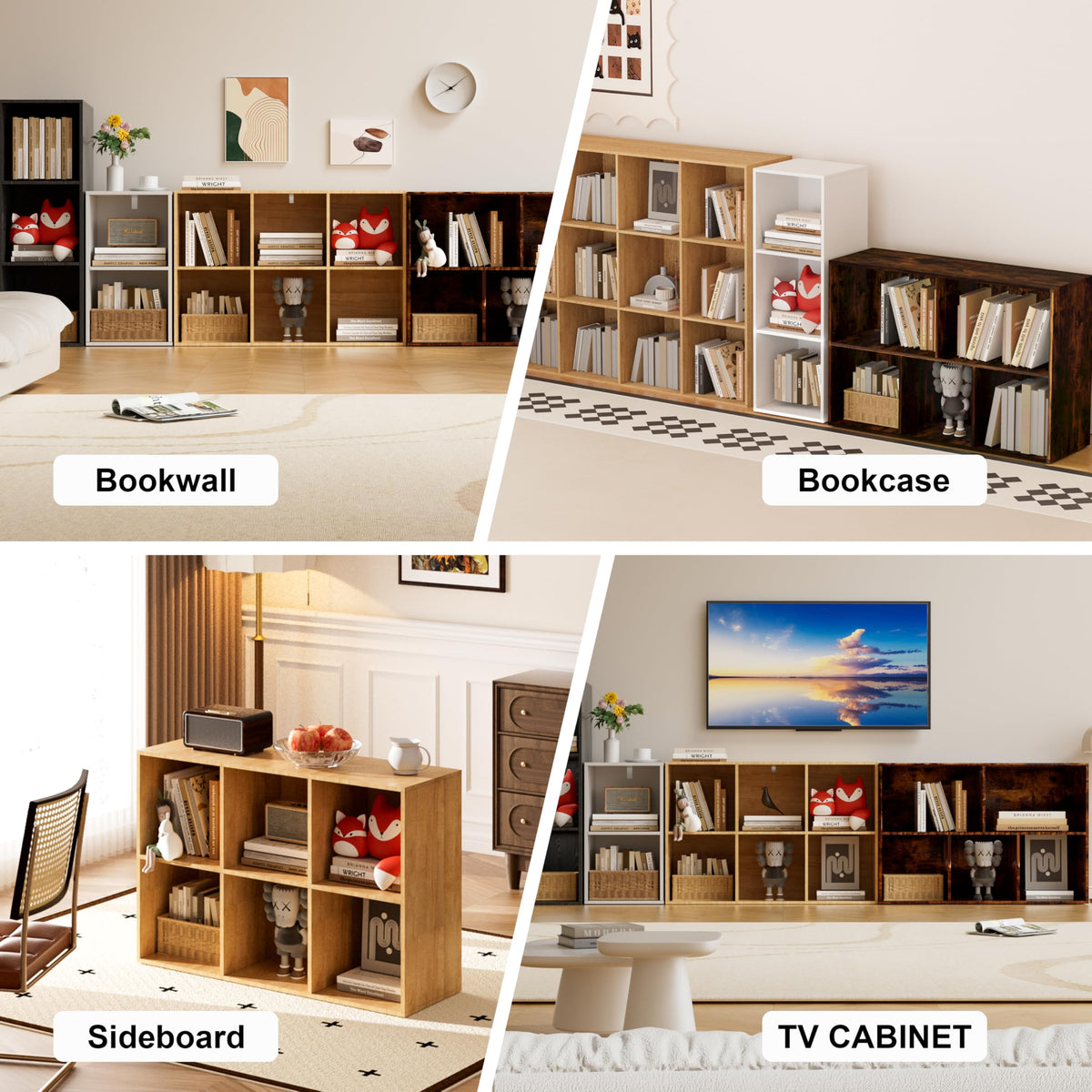 Nestwise Book Shelf, Wooden Cube Storage Organizer with 11" Open Cubes, Stackable Modular Bookcase for Room Divider Storage, 2 Tier Bookshelf for Living Room, Bedroom, Office (Oak, 2-Cube)