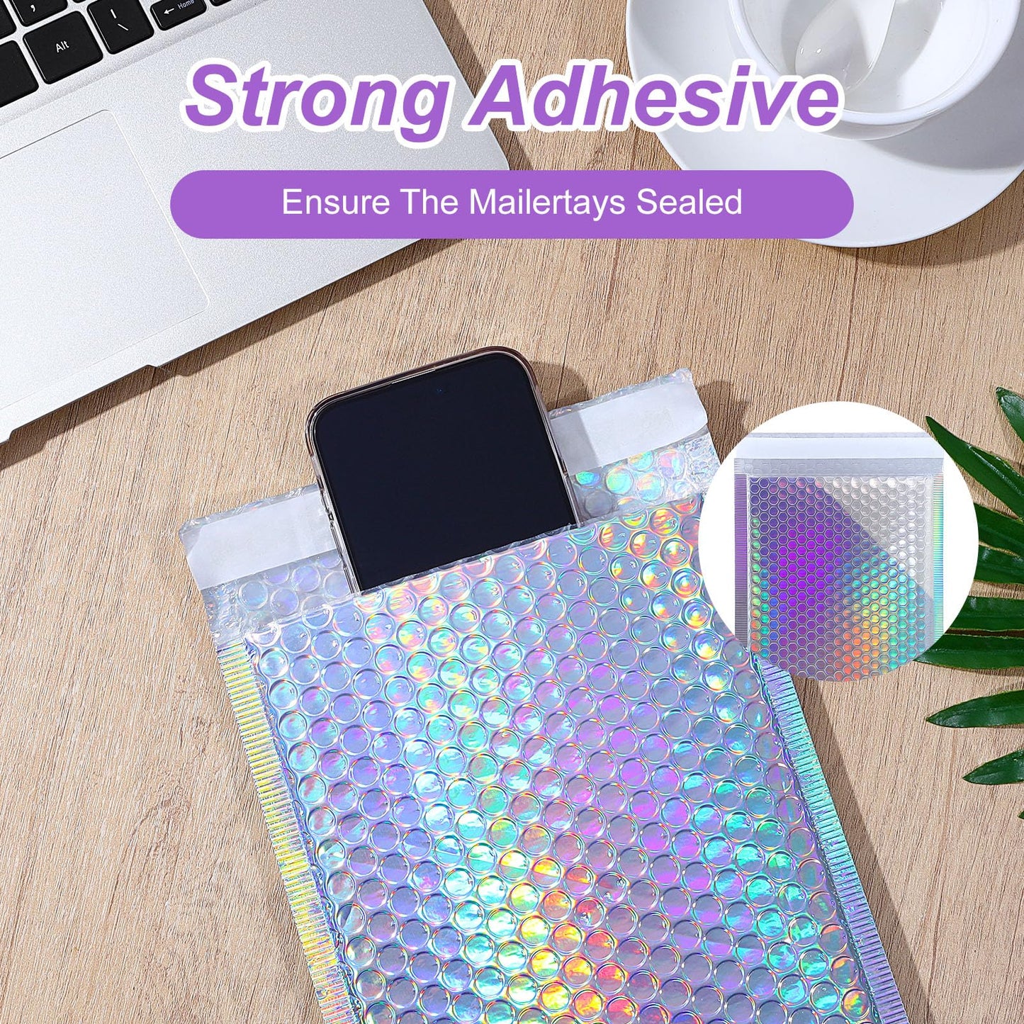 50 Pack Bubble Mailers, Holographic Bubble Mailers with 3 Sizes, Waterproof Self Seal Adhesive Foil Glitter Glamour Shipping Bags for Mailing, Packing, Small Business, Jewelry Makeup Supplies