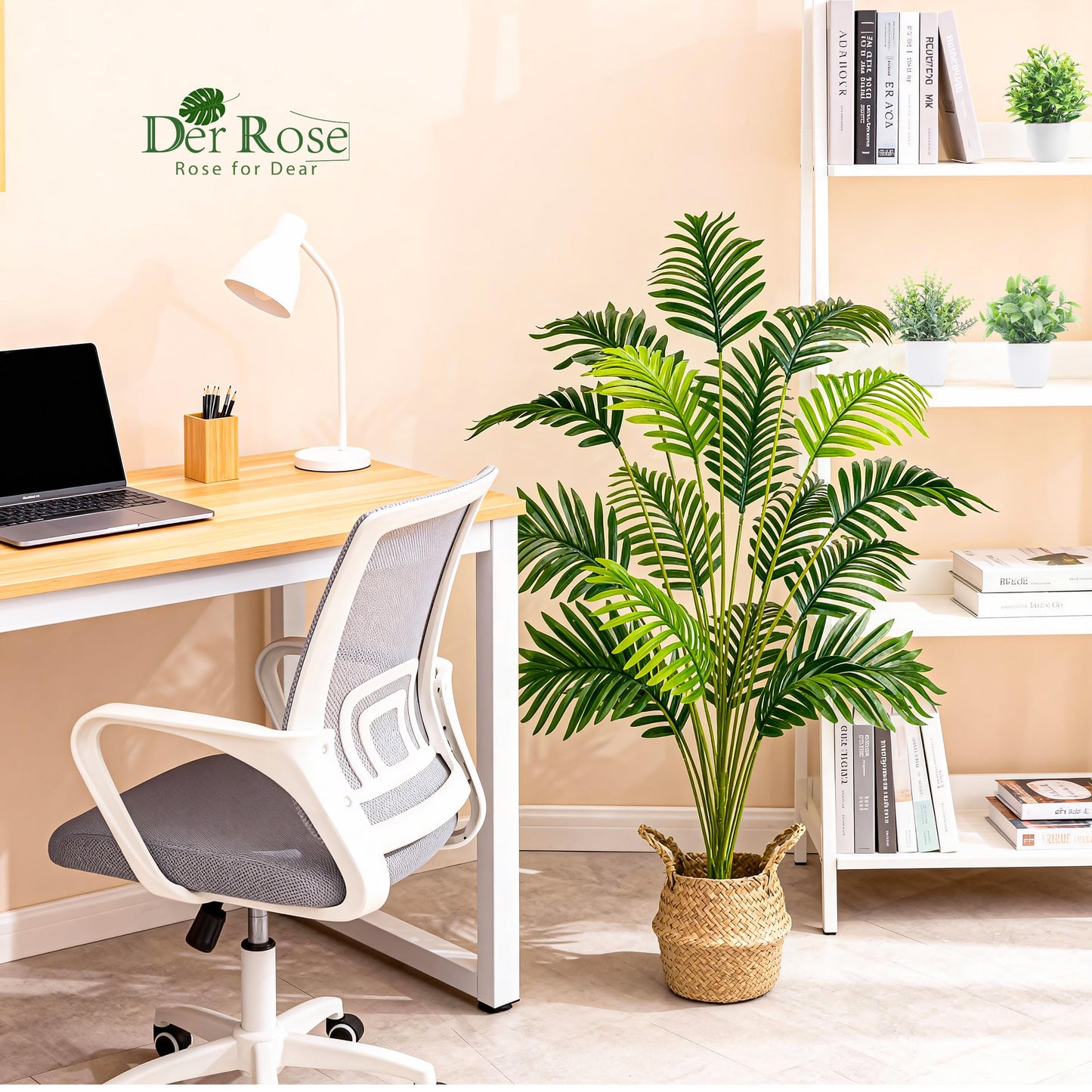 Der Rose 44" Fake Plants Artificial Palm Tree with Hand Woven Basket for Home Office Living Room Balcony Indoor Easy Assembly