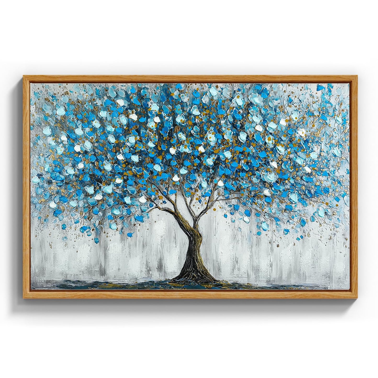 ARPEOTCY 3D Textured Large Framed Canvas Wall Art Prints, Abstract Modern Hand-Painted Blue Tree of Life Oil Painting, Neutral Artwork Home Wall Decor for Living Room Bedroom Office, 16x24inch