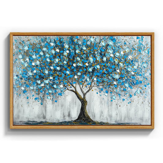 ARPEOTCY 3D Textured Large Framed Canvas Wall Art Prints, Abstract Modern Hand-Painted Blue Tree of Life Oil Painting, Neutral Artwork Home Wall Decor for Living Room Bedroom Office, 16x24inch