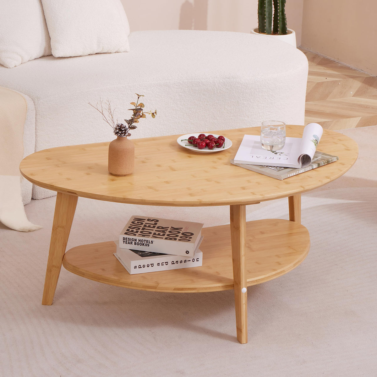 NAVREX Coffee Table, Oval Coffee Tables for Living Room, 100% Solid Wood Coffee Tables, 40.2" Round Center Table for Bedroom Reception Office, Mid Century Modern Coffee Table, Easy Assembly