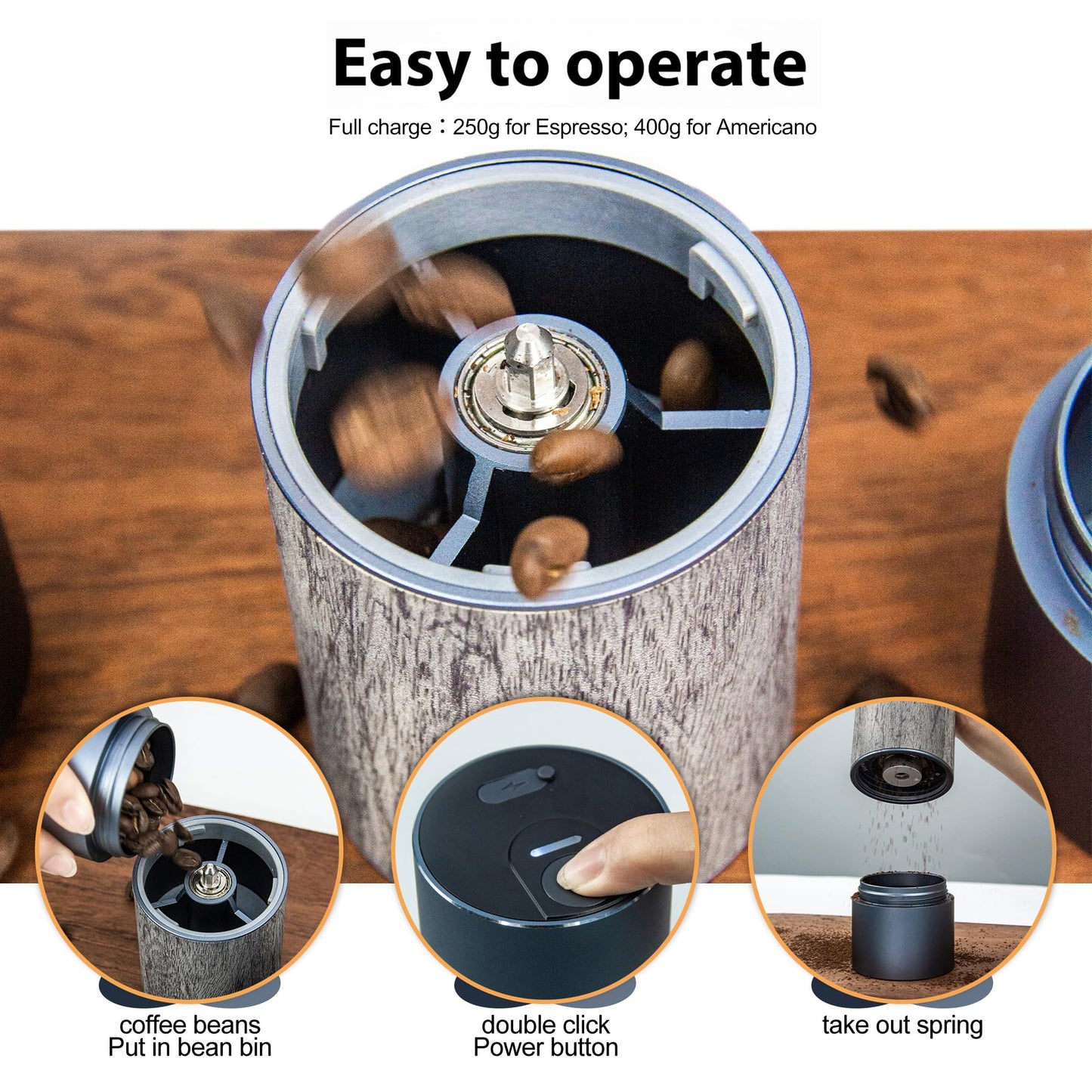 CERA+ Portable Coffee Bean Grinder,Electric Coffee Grinder,Coffee Grinder with 90 Precise Grind Setting,Auto‑Stop & One-Button,Burr Coffee Bean for Espresso,Pour-Over, French Press Moka, with Bag