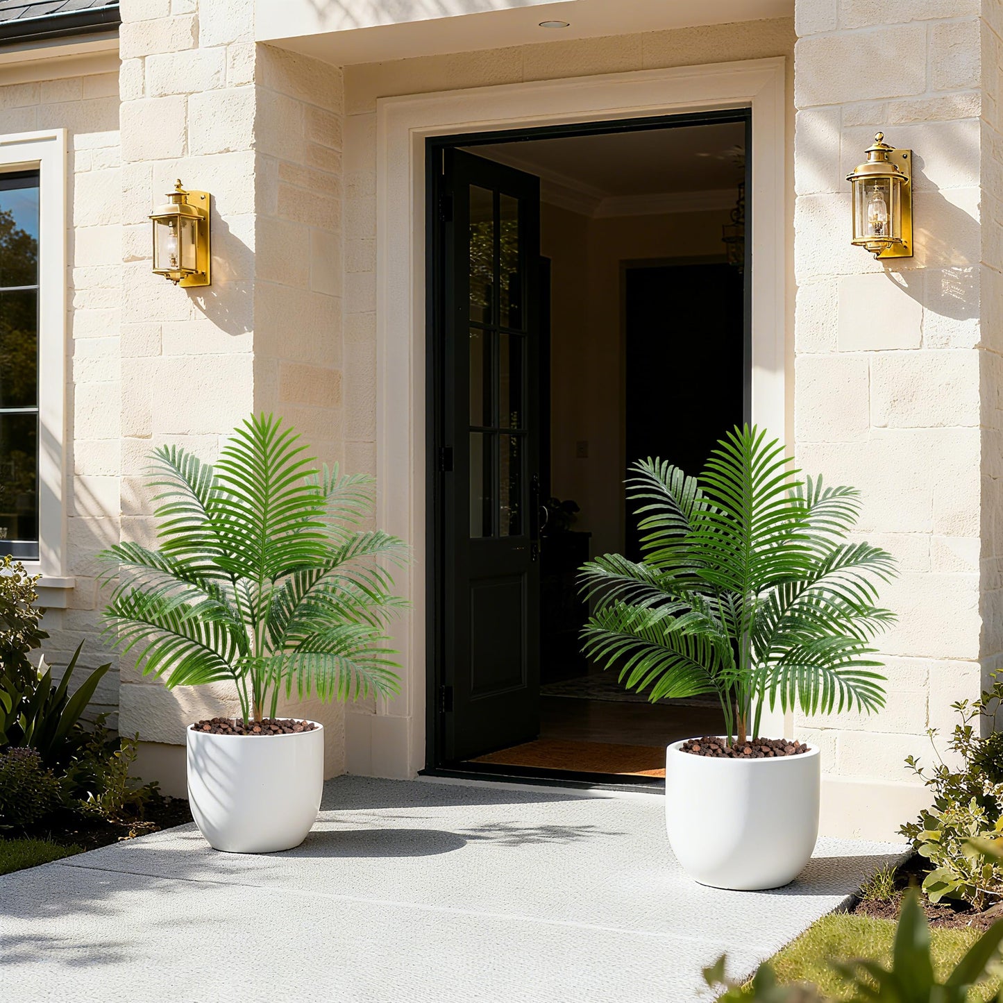 2 Pack Artificial Palm Tree Indoor Plant 3FT Tall Fake Tropical Palm Tree in Pot, Real Bark Design Faux Areca Palm Tree for Home Office Living Room Bedroom Farmhouse Modern Outdoor Topiary Tree