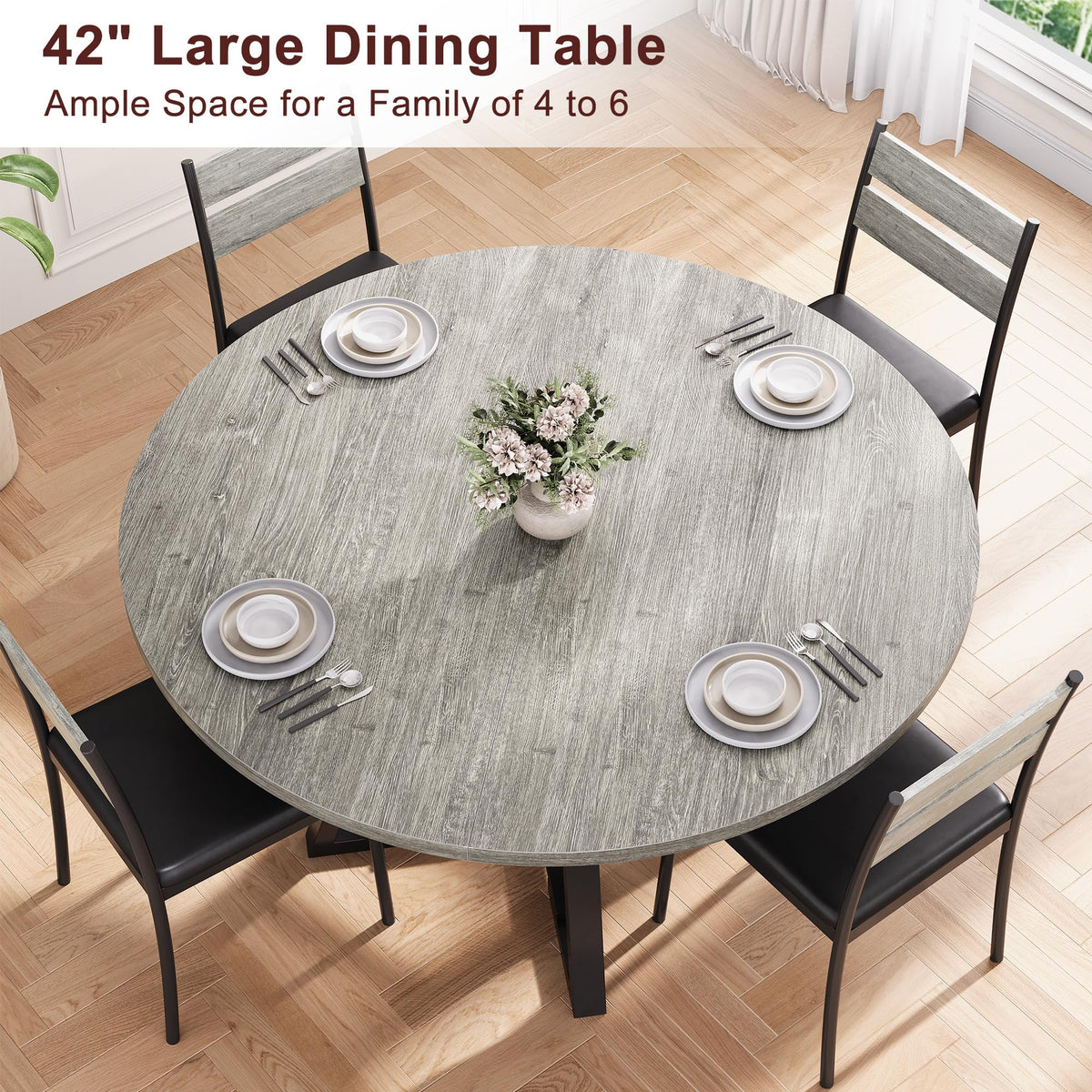 Jocoevol Round Dining Table for 4,Kitchen Dining Room Circle Dinner Pedestal Table,Space Saving Wood Kitchen & Dining Room Furniture, 42In,Grey