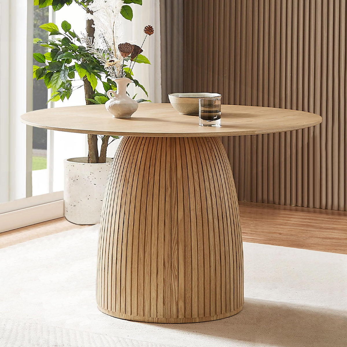 DREAMODERN Round Dining Table for 6 People, 47.24 Inches Dining Room Table, Wood Round Kitchen Tables for Dining Room, Kitchen, Living Room, Oak