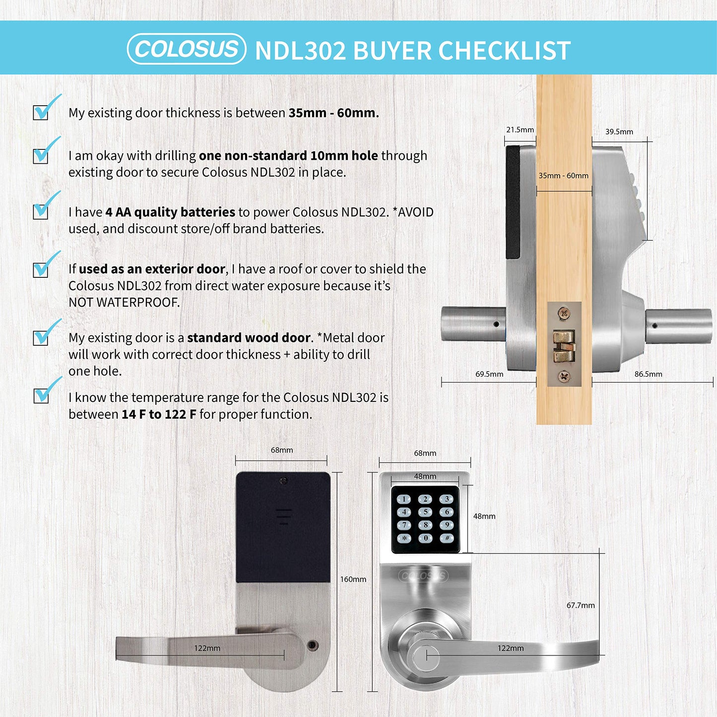 Electronic Smart Door Lock, Keyless Entry with Keypad, Key Fobs, Remote Control, Keys for Home, Office or Commercial, Silver NDL302