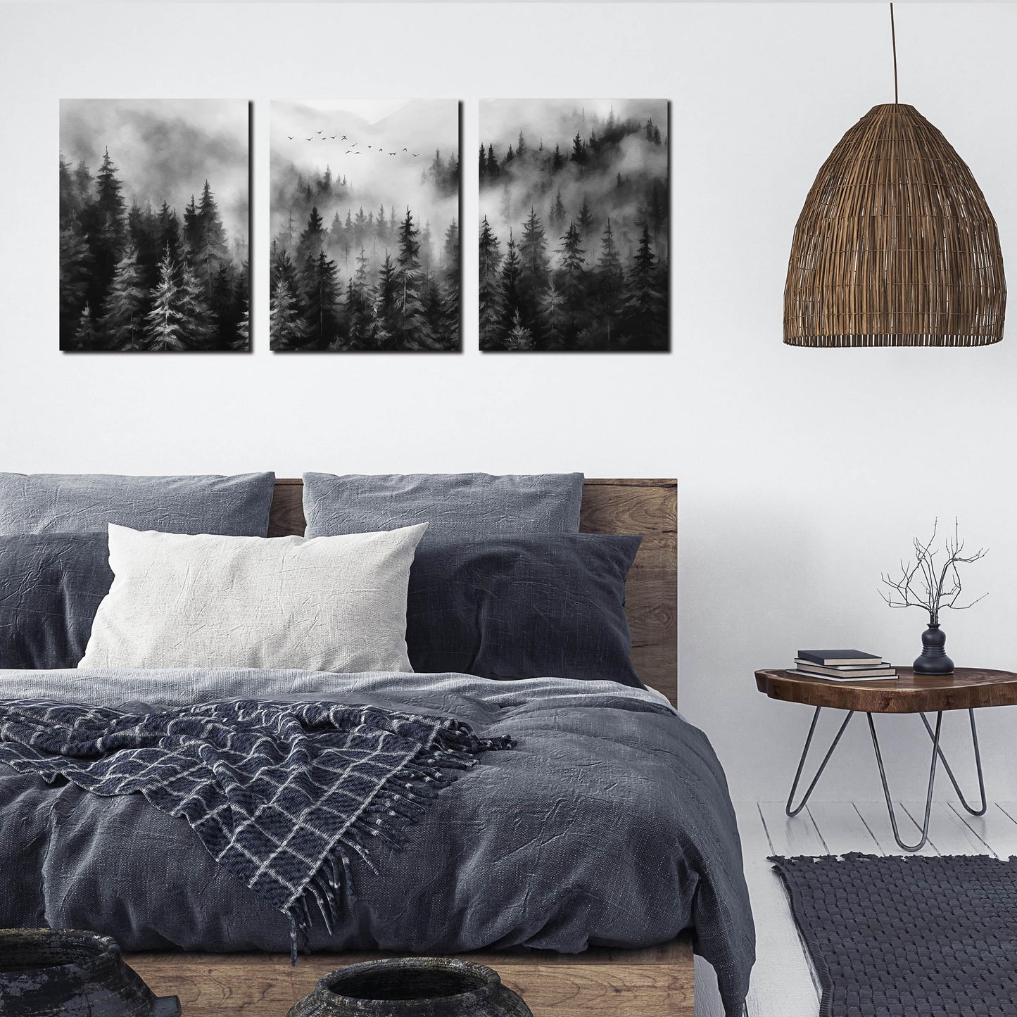 TYTAUPT Foggy Forest Canvas Wall Art for Bedroom Black and White Pictures Wall Art for Living Room Home Office Wall Decor 12 x 16 Inch x 3 Pieces