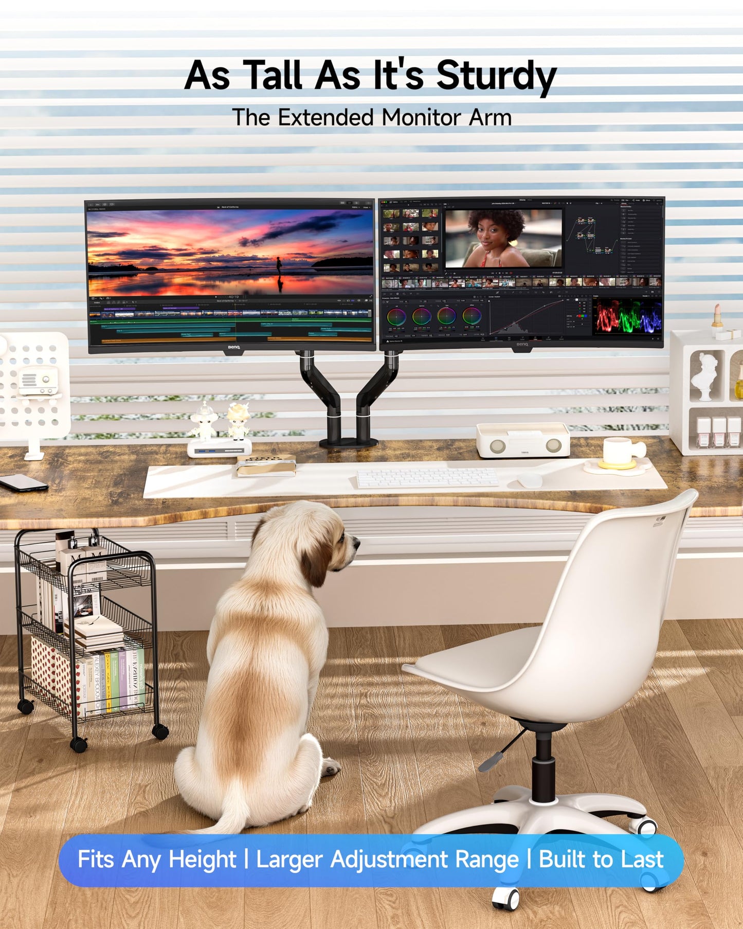 BIZUM Dual Monitor Stand for 17″-42", Heavy Duty Ultrawide Monitor Arm Dual-Monitor Mount VESA Mount with Clamp/Grommet Base, Holds 33.1lbs per Arm, Black