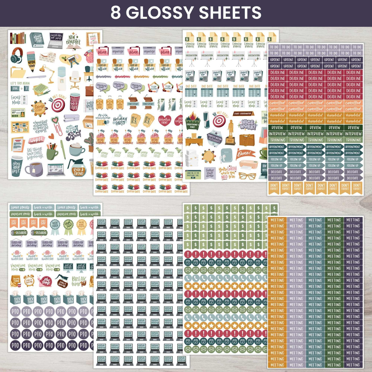 bloom daily planners Workday Essentials Planner Stickers - Productivity Variety Pack for Business Professionals - 8 Sheets / 802 Stickers - Meetings, Deadlines, Payday Icons for Work & Office