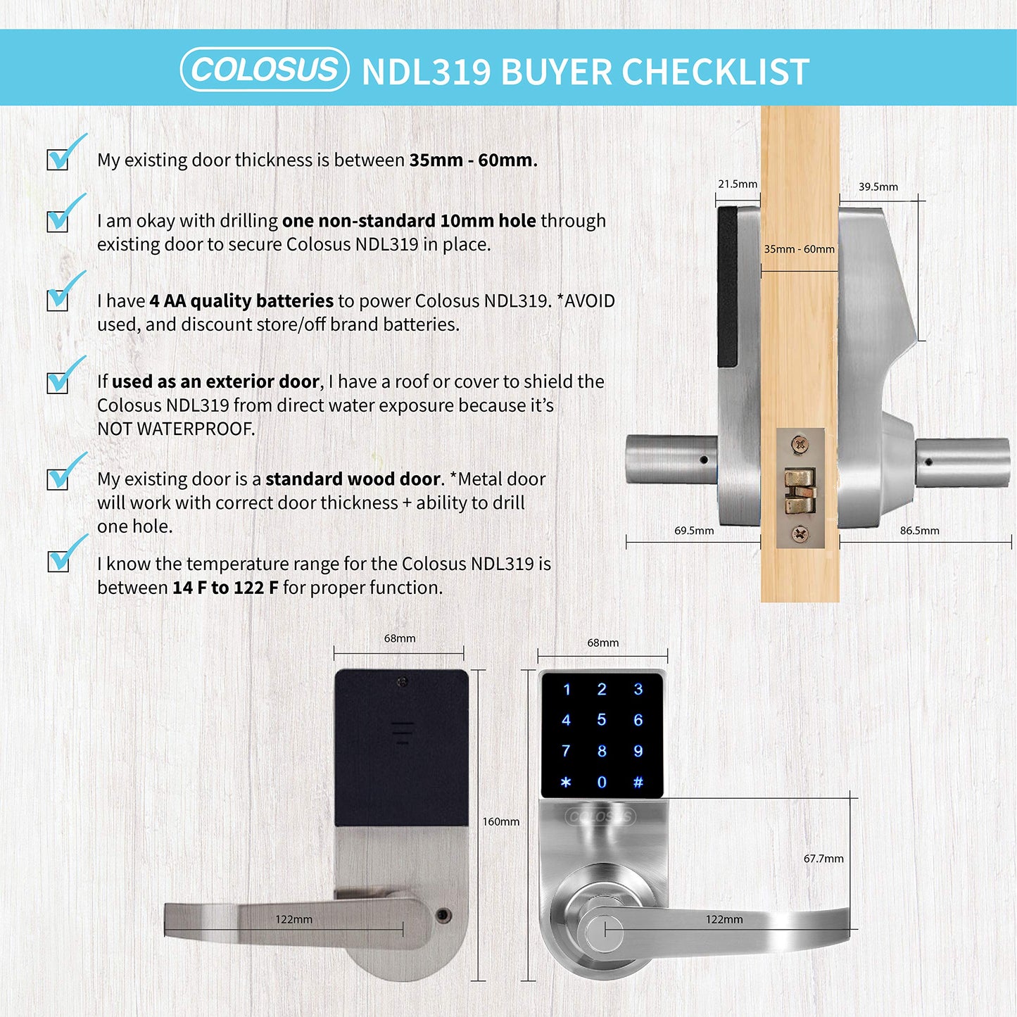 Electronic Keyless Door Lock, Keyless Entry with Touchscreen, Key Fobs, Remote Control, Keys for Home, Office or Commercial, Silver NDL319