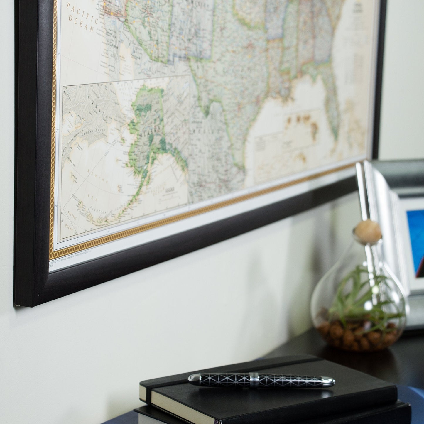 Craig Frames Travel Map with Pins, Executive US Map for Wall Art, 24x36 Frame, Black Modern Style