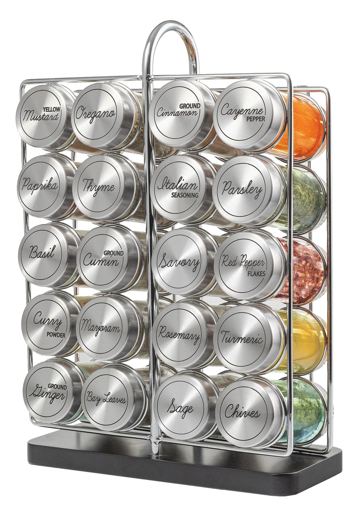 Orii 20 Jar Spice Rack Stainless Steel with Spices Included - Standing Rack Shelf Holder & Countertop Spice Rack Tower Organizer for Kitchen Spices