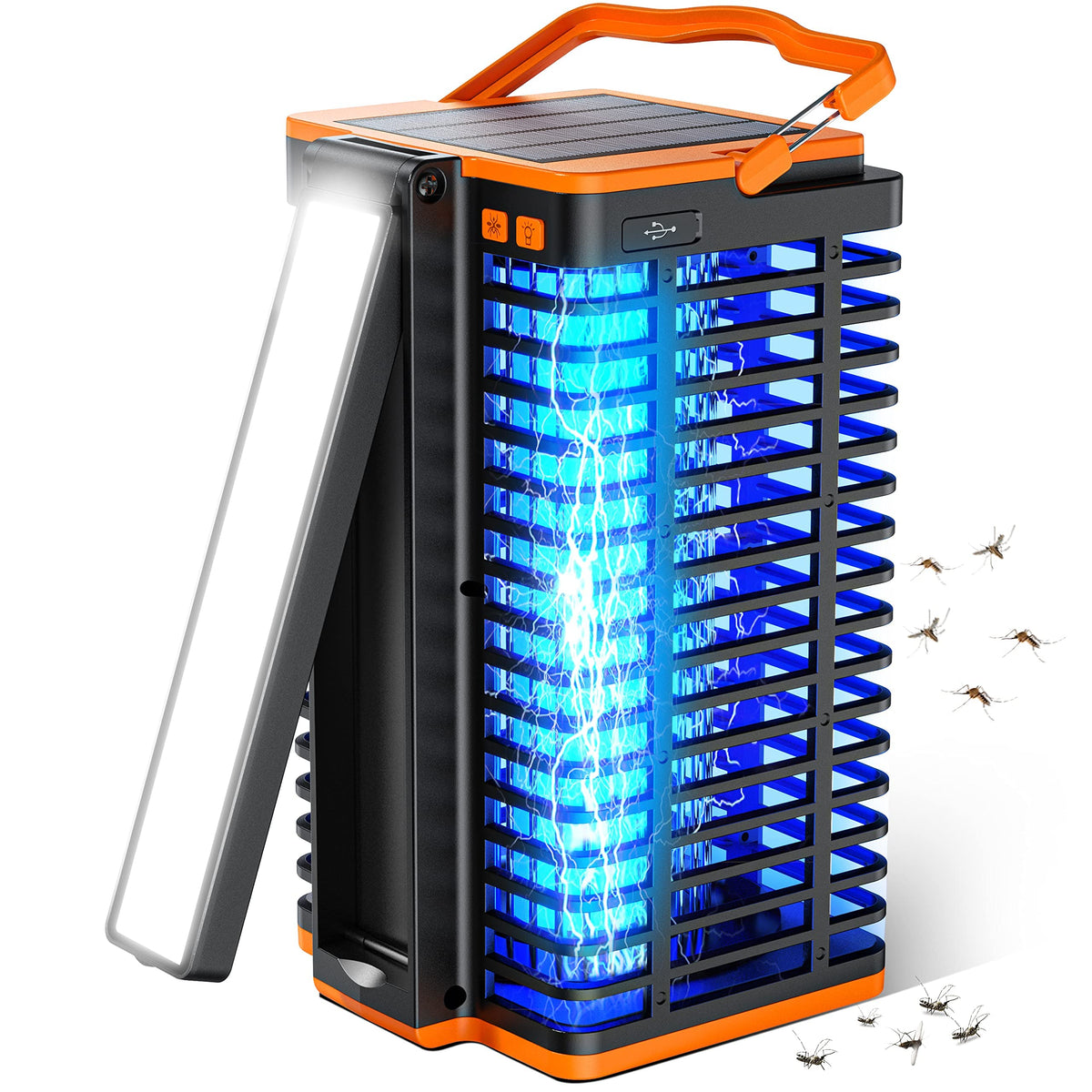 Bug Zapper Indoor Outdoor, Mosquito Trap Cordless & Rechargeable, Mosquito Zapper Solar Powered, 4200V Killer with Reading Lamp Equipped 4000mAh Battery for Home