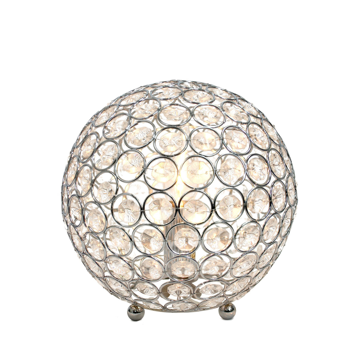 Elegant Designs LT1026-CHR 8" Elipse Crystal Collection Metal Crystal Ball Sequin Table Desk Lamp for Accent Lighting, Décor, Living Room, Chrome