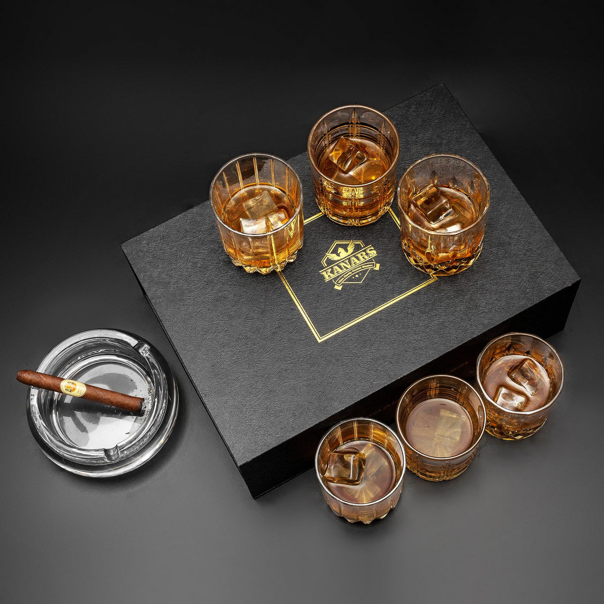 KANARS Crystal Whiskey Glasses, Mixed 10 Oz Scotch Glasses Set of 6, Rock Bar Tumblers 3 Patterns in Luxury Gift Box for Birthday, Anniversary, Housewarming, Father's Day and Wedding