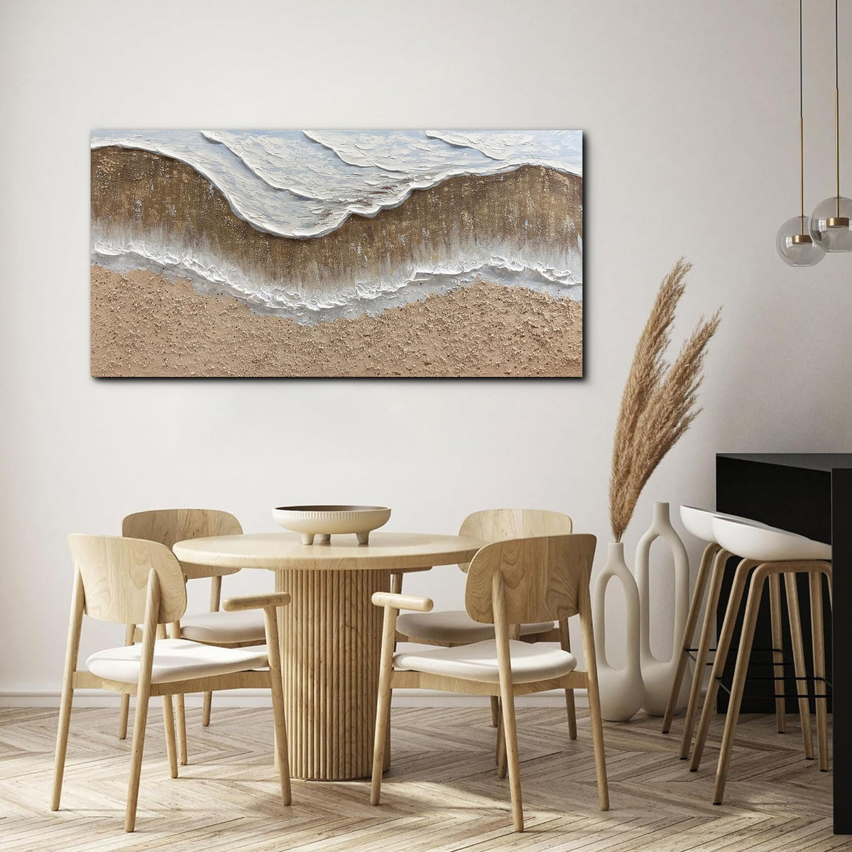 Trogonup Large Coastal Canvas Wall Art for Living Room 20x40 Inch Hand Painted White Ocean Textured Seascape Oil Painting Beach Artwork for Bedroom Office Home Decor Ready to Hang