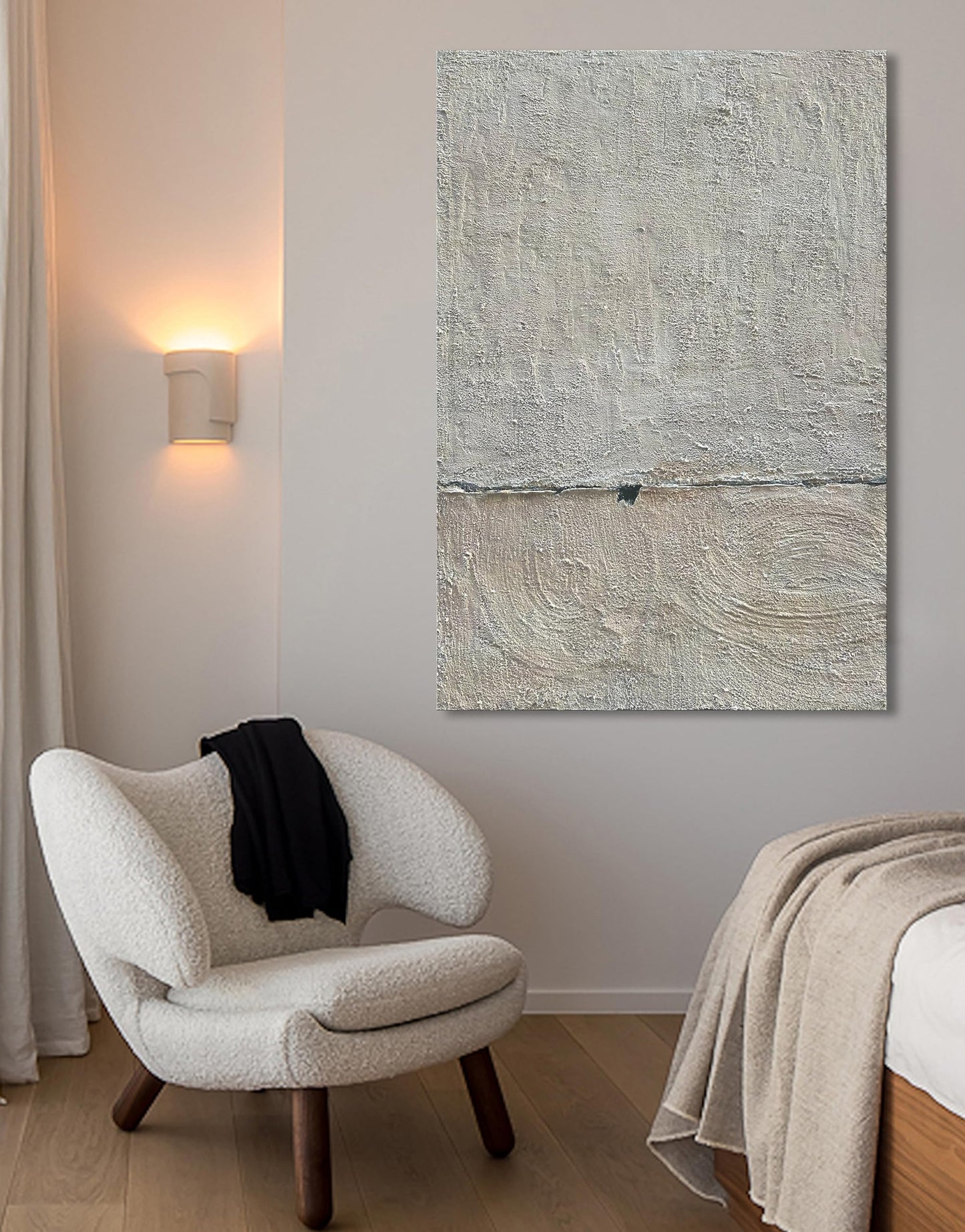 NANKAI Hand Painted Minimalist Black and White Art Canvas Abstract Oil Painting 36x24 inch Wall Decorative Art